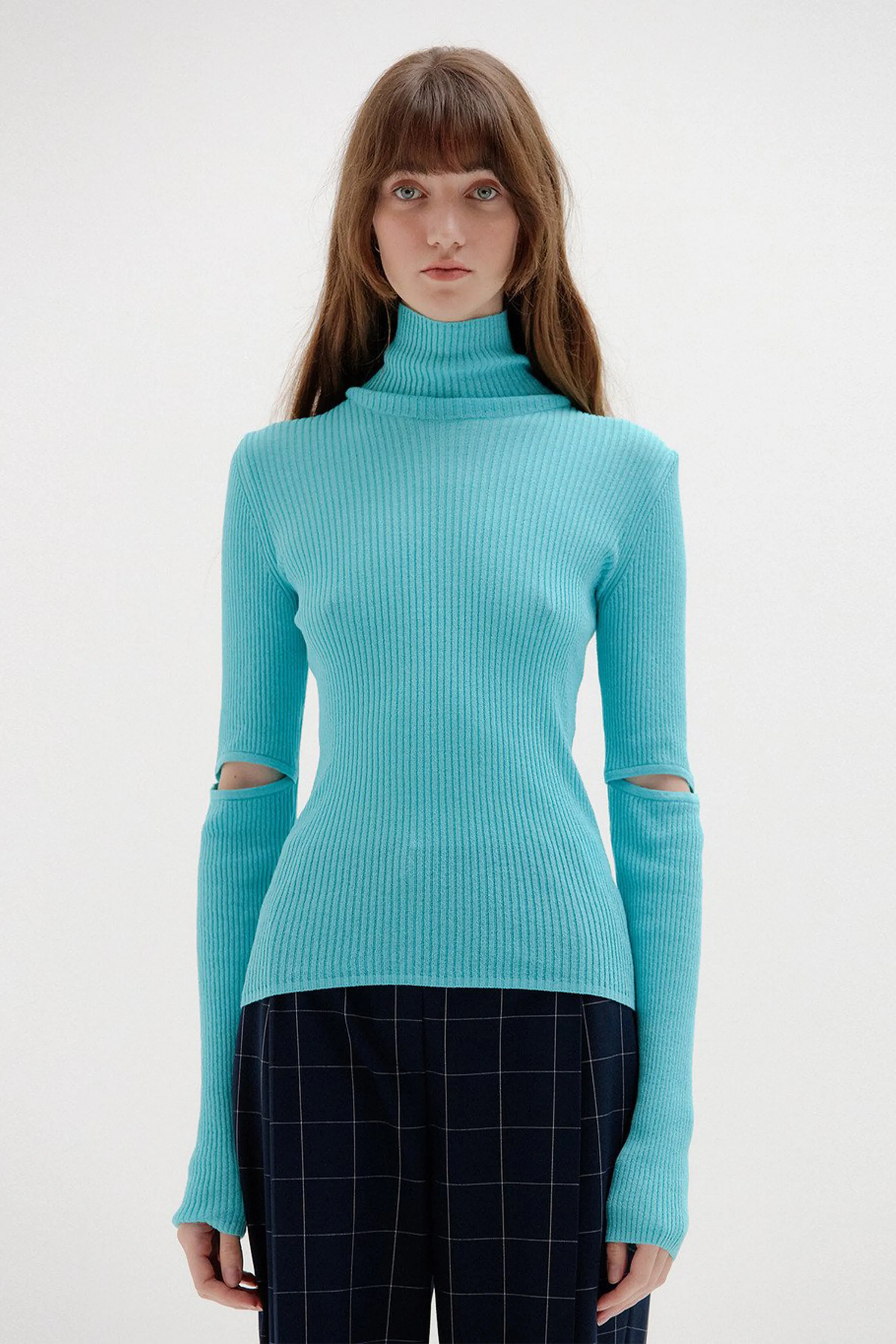 SOLLY RIBBED-KNIT CUTOUT PULLOVER