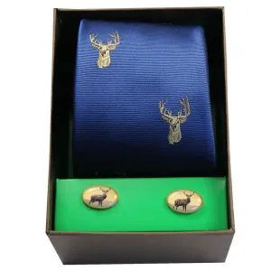 Soprano Country Tie & Cufflink Gift Set - Stags Head - Royal Blue