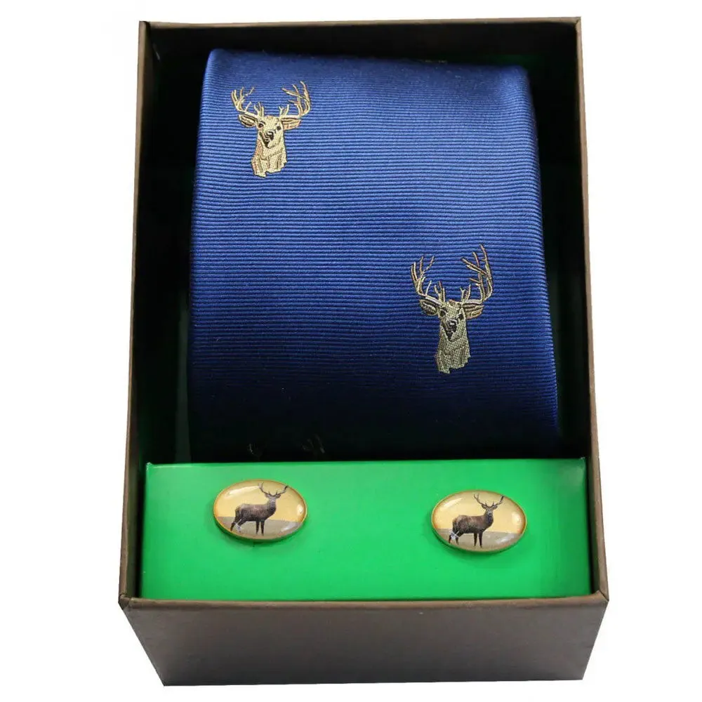 Soprano Country Tie & Cufflink Gift Set - Stags Head - Royal Blue