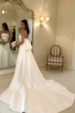 Strapless Satin Bride Wedding Dress with Watteau Train