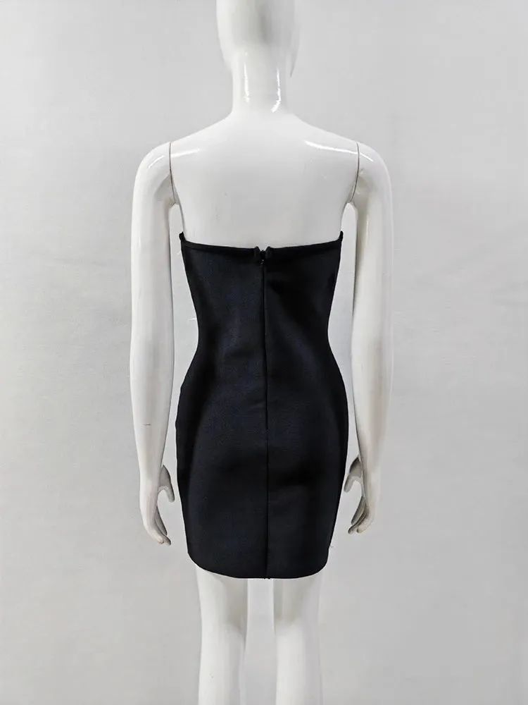 Strapless White 3D Floral Mini Bandage Dress