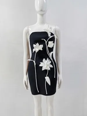 Strapless White 3D Floral Mini Bandage Dress