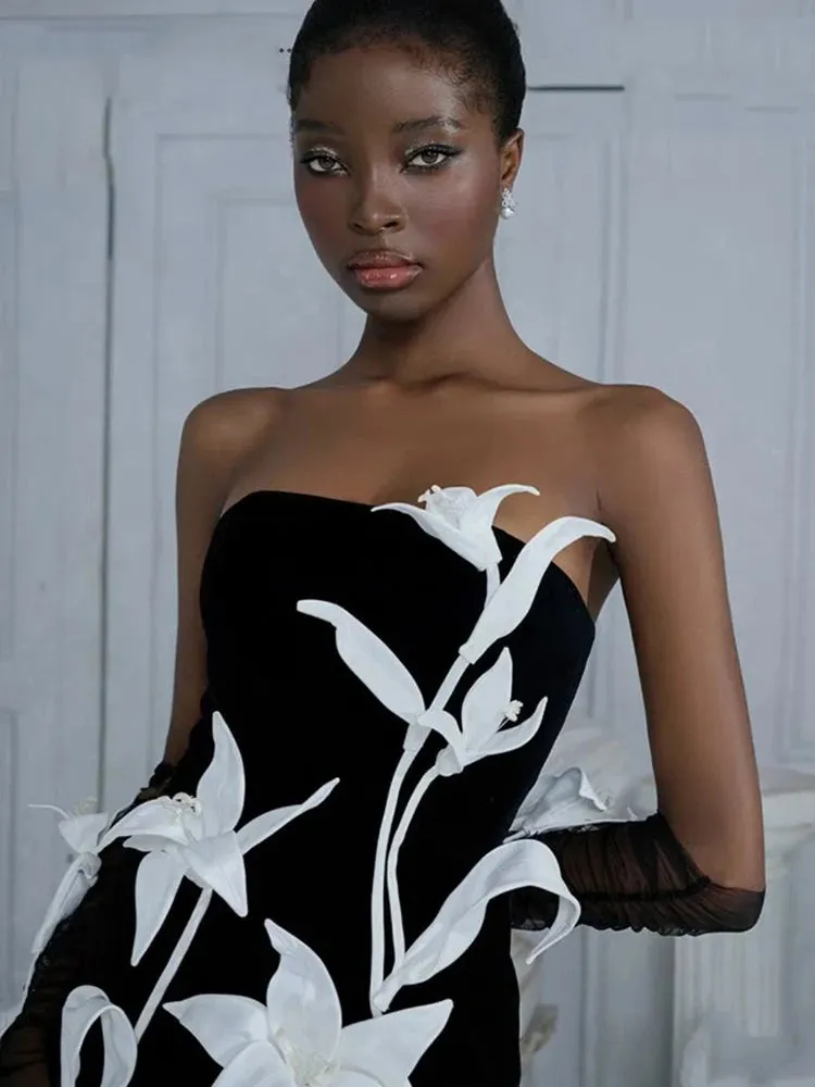 Strapless White 3D Floral Mini Bandage Dress
