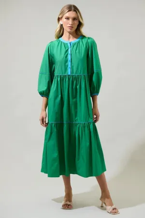 Sugarlips Saddy Long Sleeve Button Up Midi Dress Kelly Green