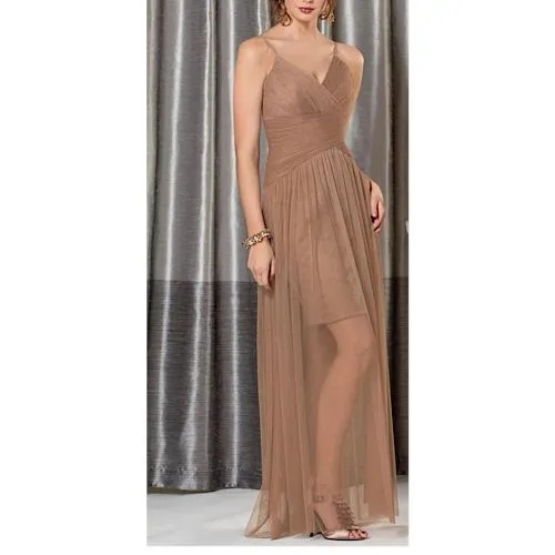 Swiss Tulle dress With Shirred V-neck Bodice and Spaghetti Straps