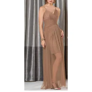 Swiss Tulle dress With Shirred V-neck Bodice and Spaghetti Straps