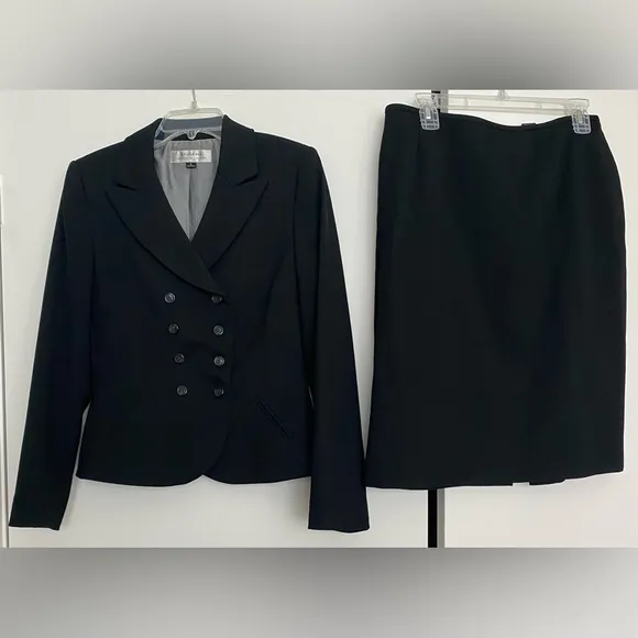 TAHARI Arthur S. Levine Black Skirt &amp; Jacket Two-Piece Suit Set size 8 poly/wool