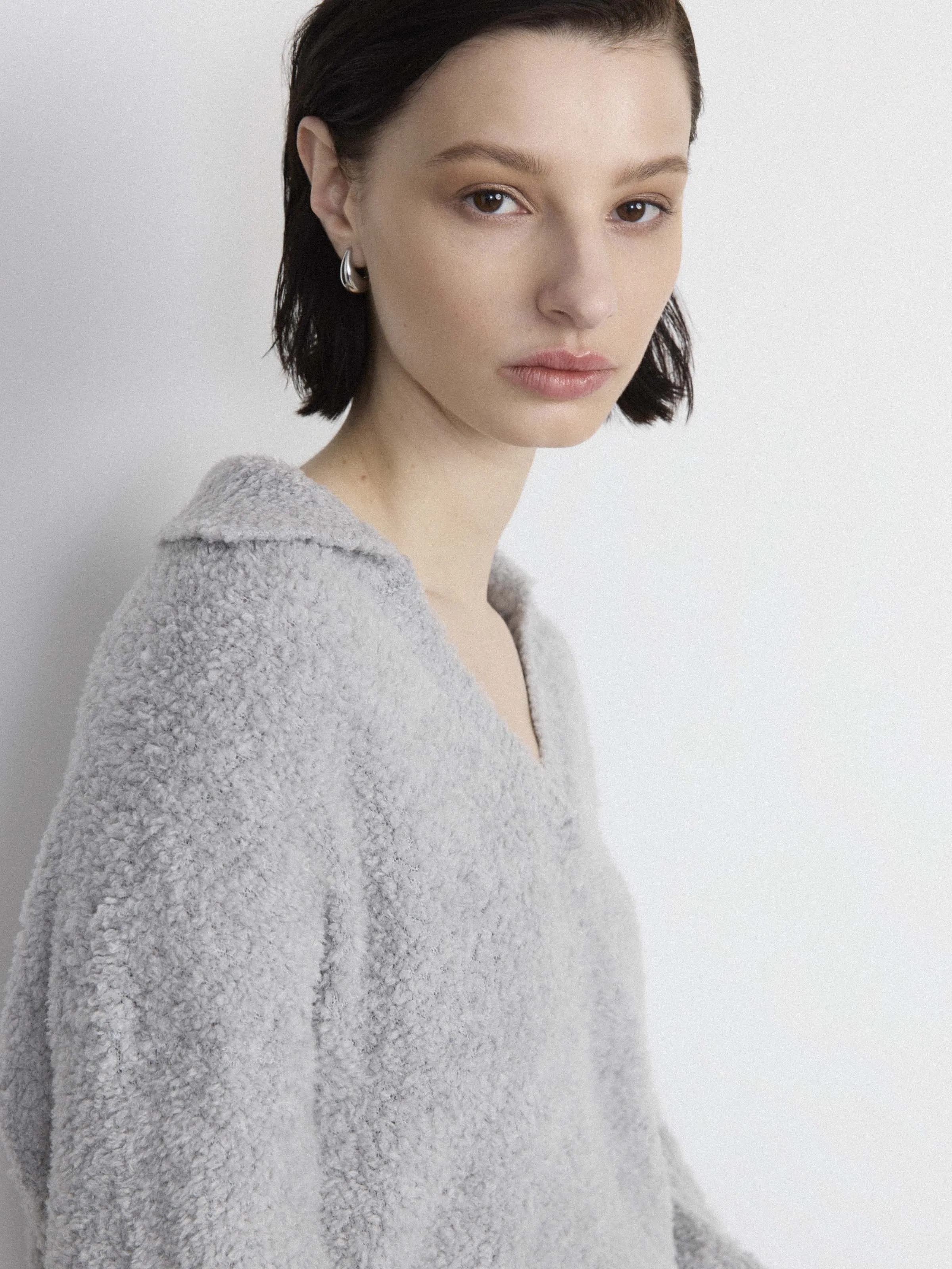The Fuzzy Johnny Collar Sweater  in Light Grey