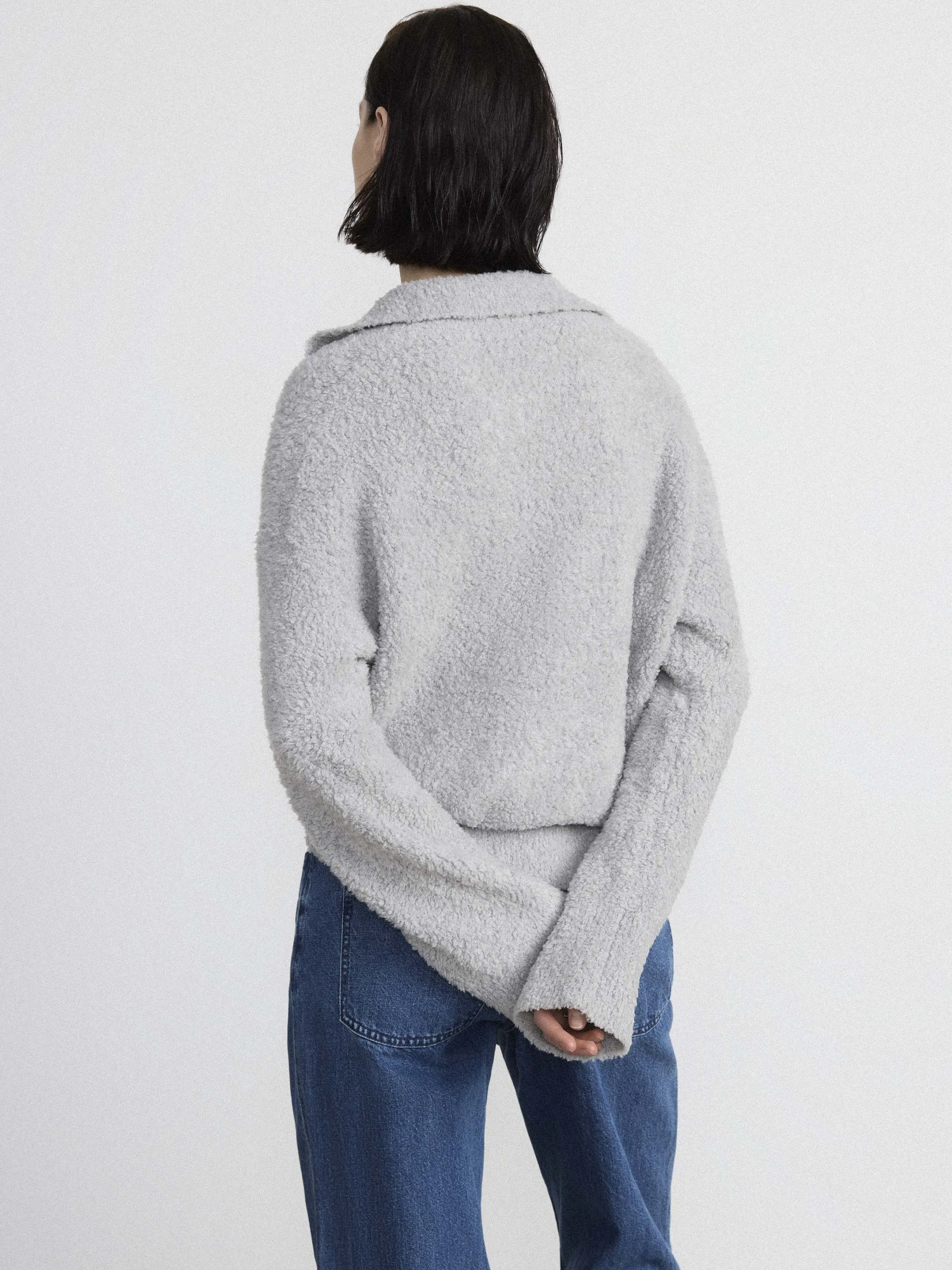 The Fuzzy Johnny Collar Sweater  in Light Grey