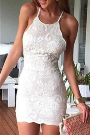 Tight Sheath Mini Party Dress White Lace Short Homecoming Dress OK461