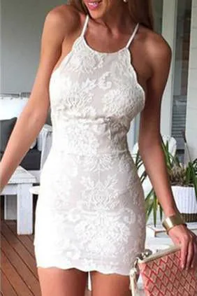 Tight Sheath Mini Party Dress White Lace Short Homecoming Dress OK461
