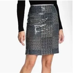 Tory Burch Bristol Sequin Gray Plaid Pencil Skirt