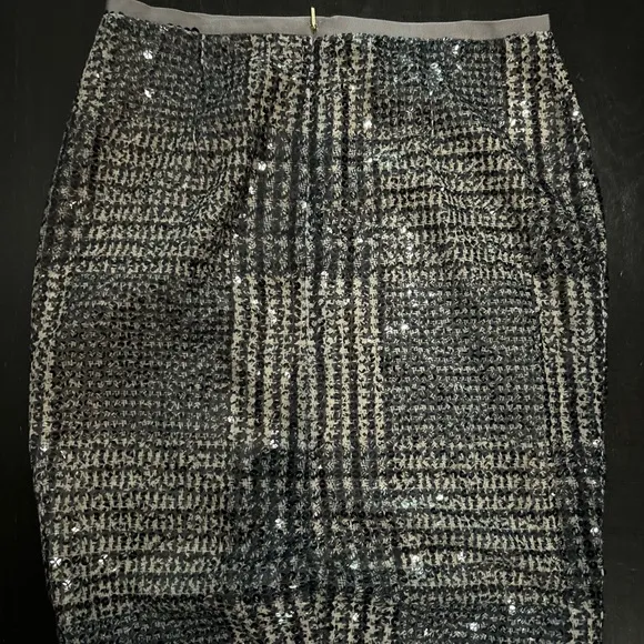 Tory Burch Bristol Sequin Gray Plaid Pencil Skirt
