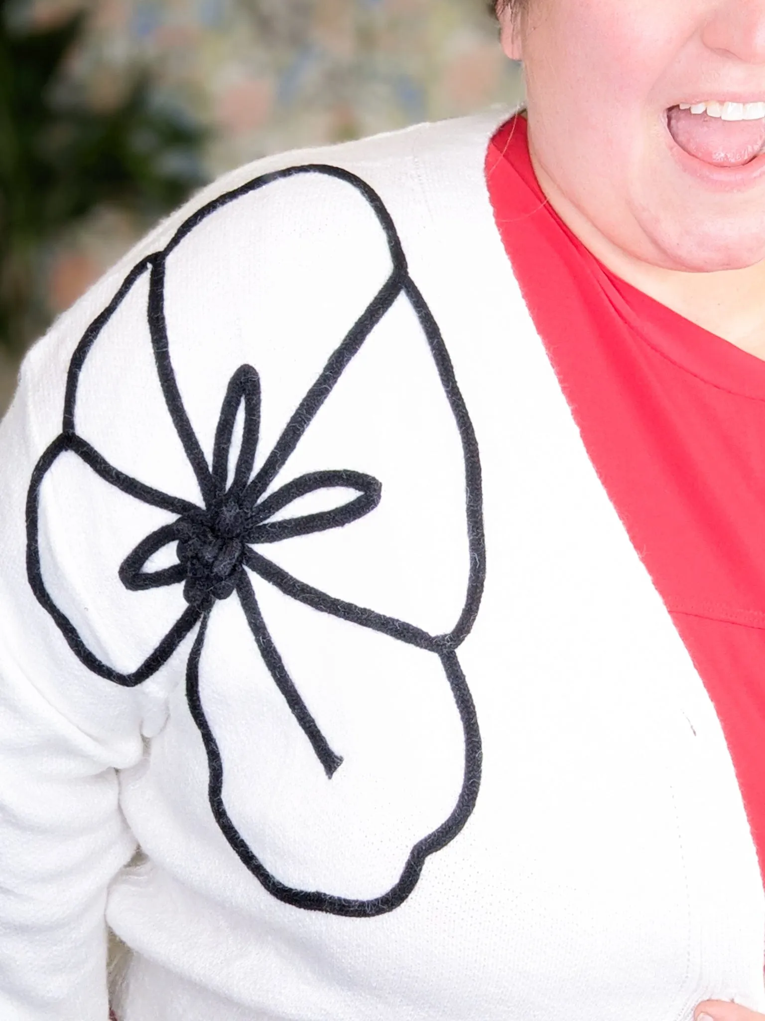 Tracey Cream Button Cardigan w/3d Black Floral