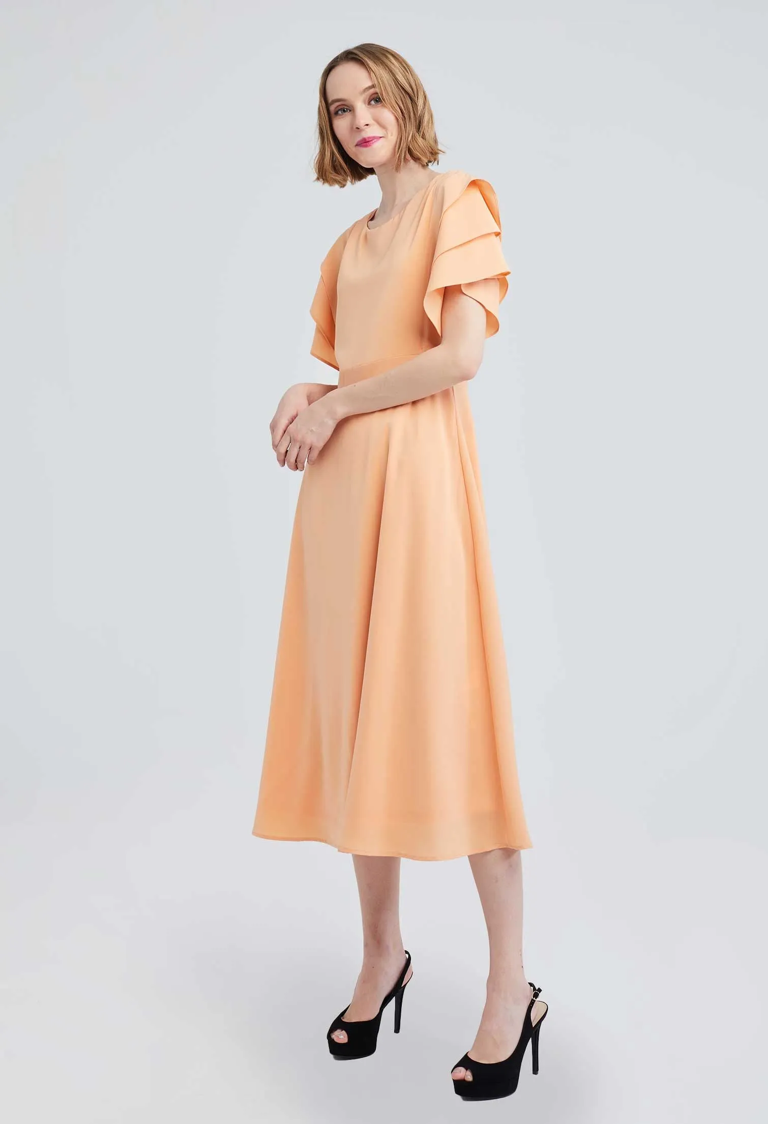 Triple Flutter Short Sleeve Dress