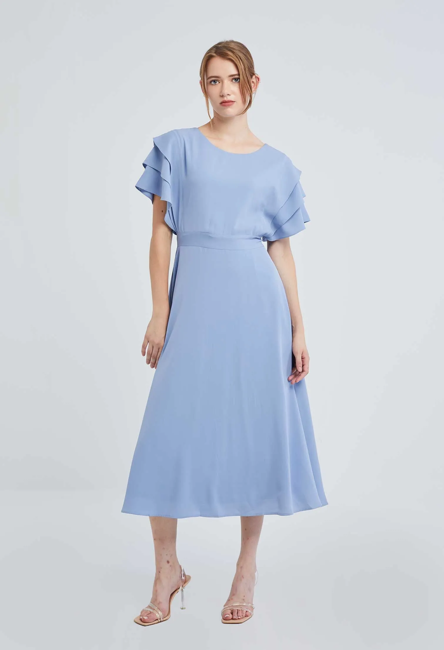 Triple Flutter Short Sleeve Dress