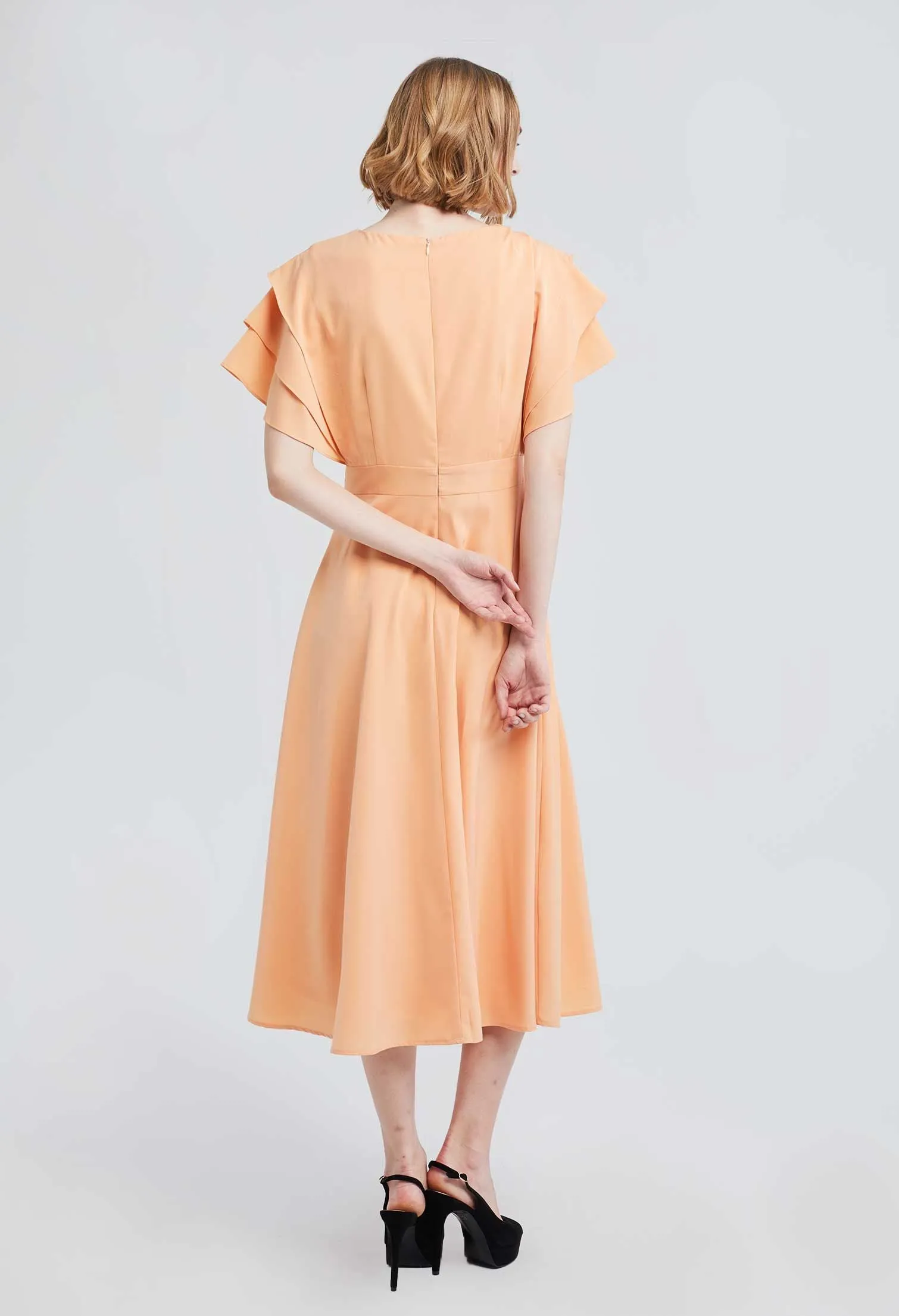 Triple Flutter Short Sleeve Dress