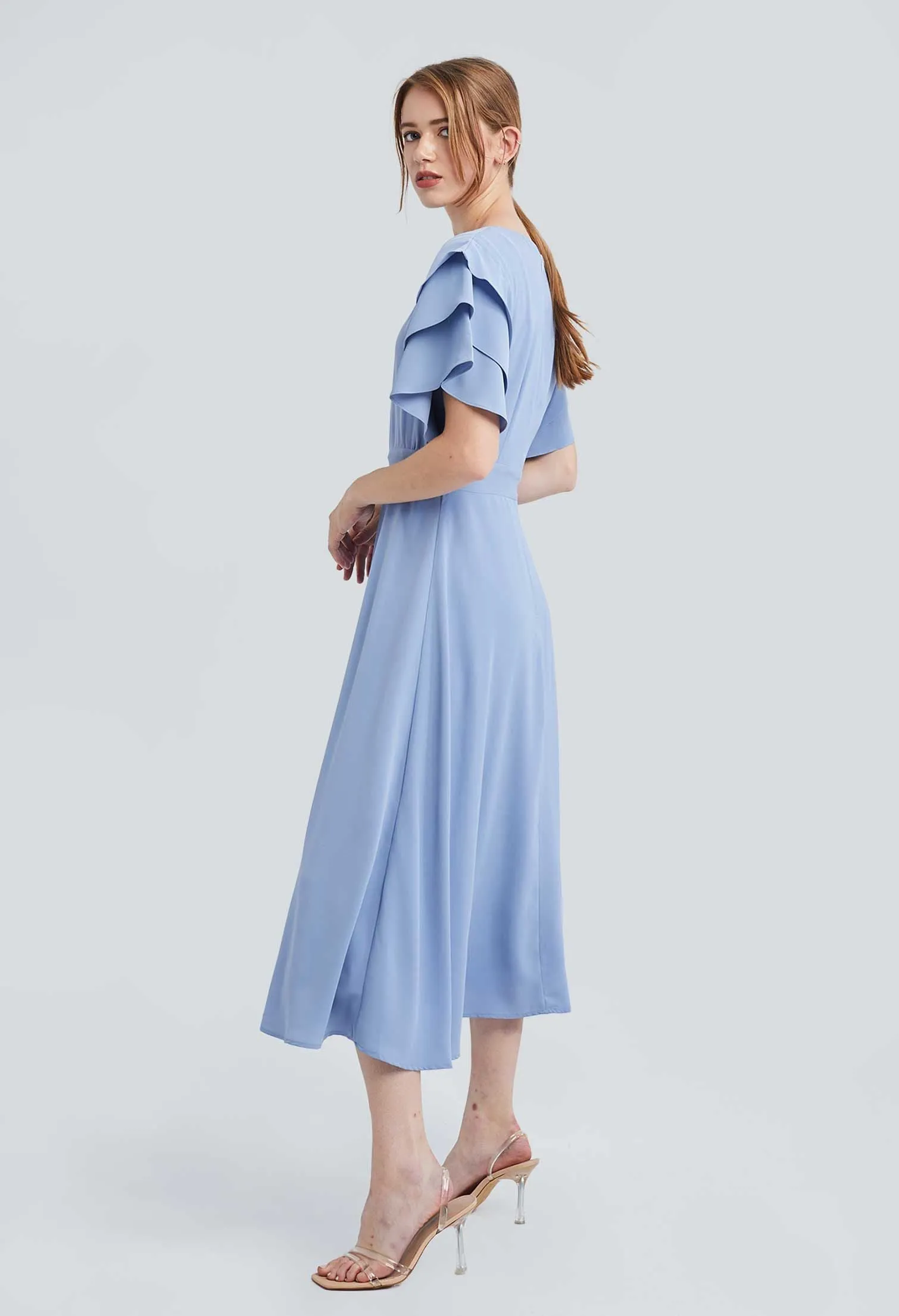 Triple Flutter Short Sleeve Dress