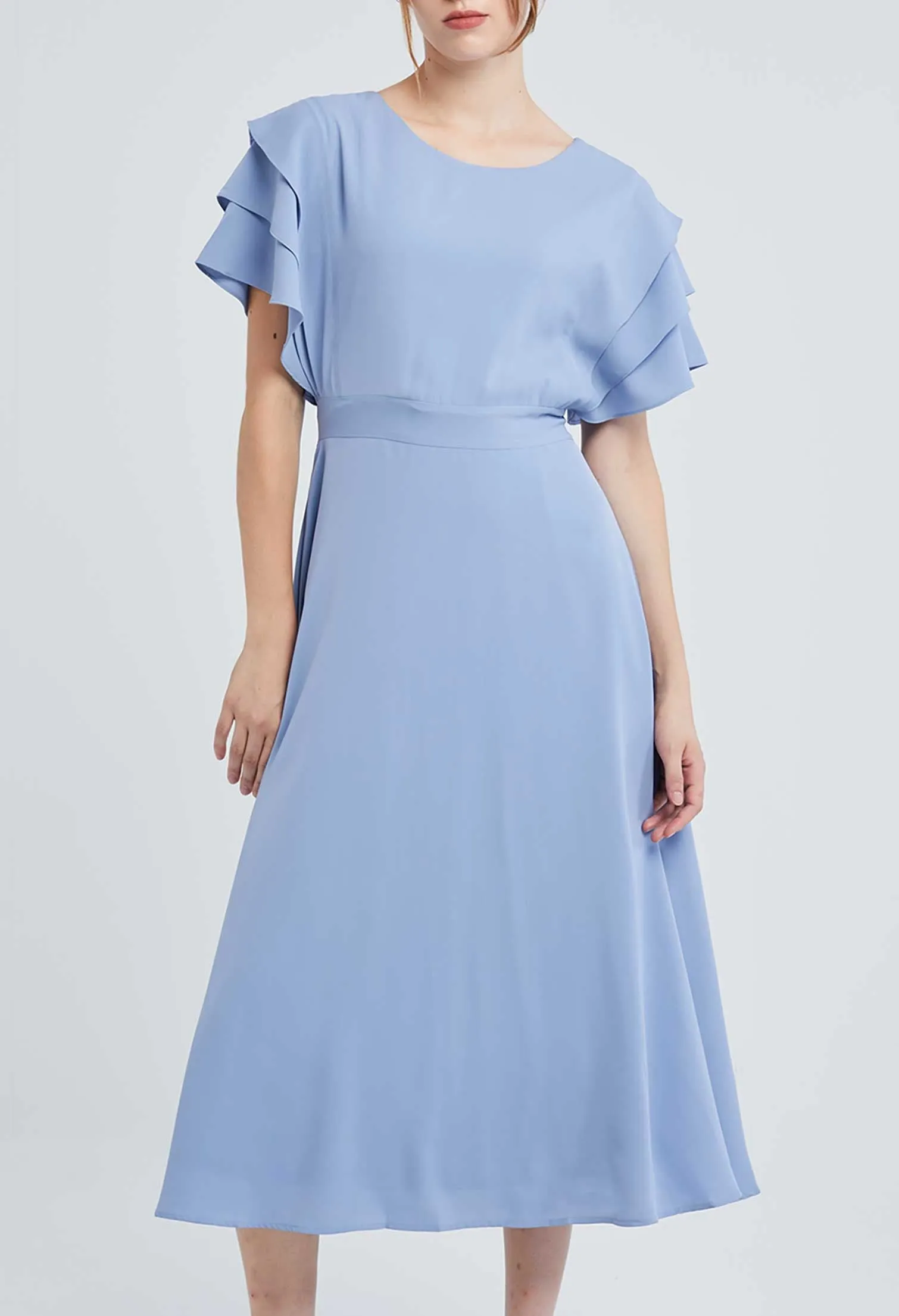 Triple Flutter Short Sleeve Dress