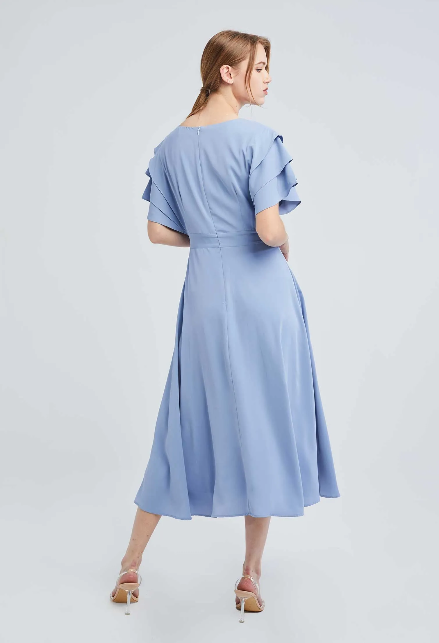 Triple Flutter Short Sleeve Dress