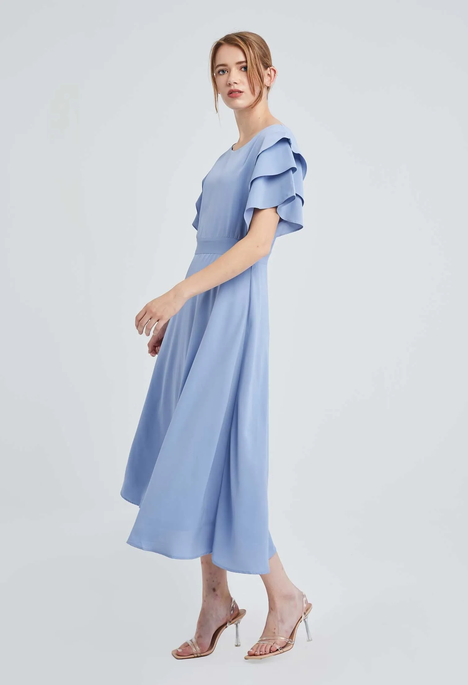 Triple Flutter Short Sleeve Dress