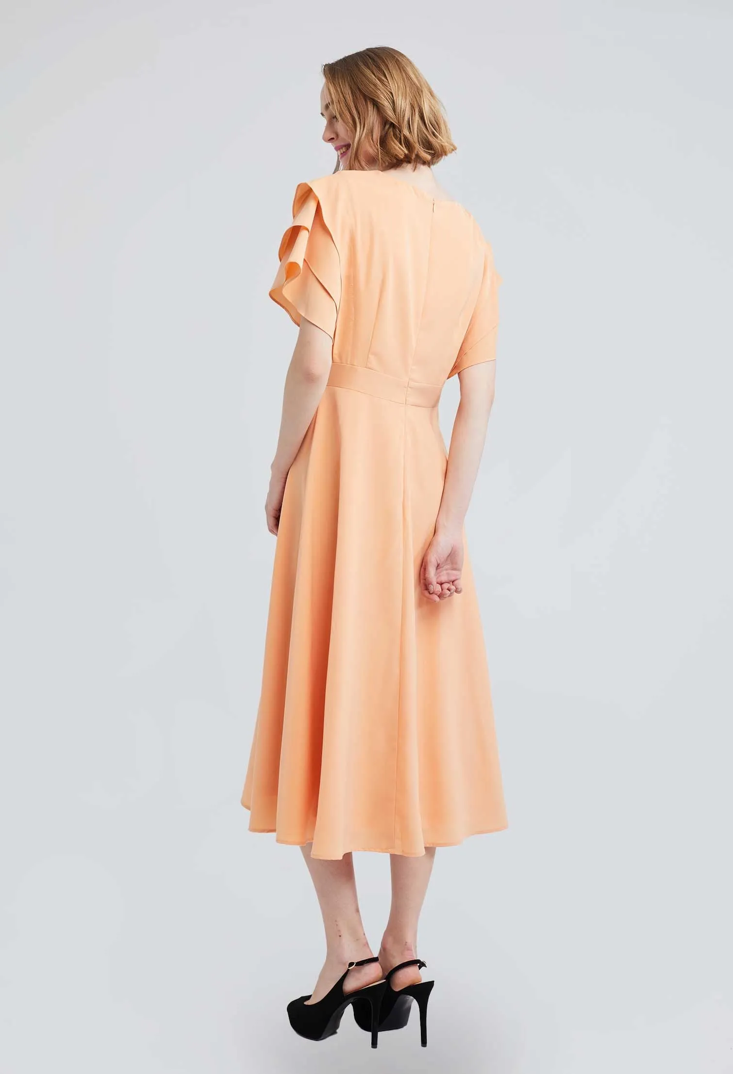 Triple Flutter Short Sleeve Dress