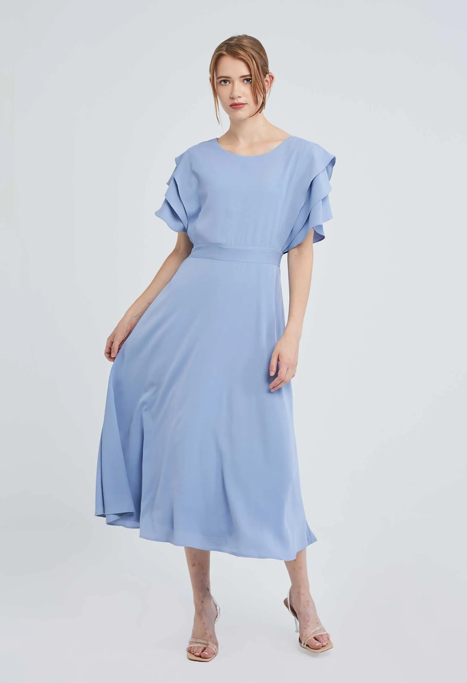 Triple Flutter Short Sleeve Dress