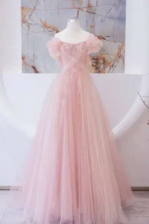 Tulle Beaded Long Prom Dress, A-Line Evening Party Dress     fg6228