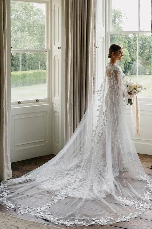 Tulle Sheath Sweetheart Neck Wedding Dresses With Floral Appliques, MW890