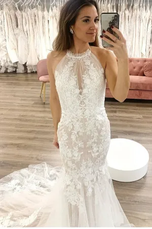 Tulle Sleeveless Bridal Gown with Floral Appliques Details