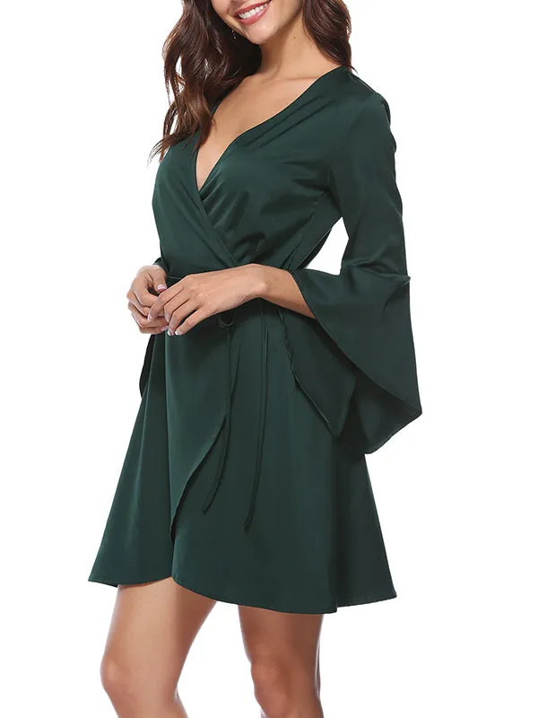 V-neck Flared Sleeve Dress
