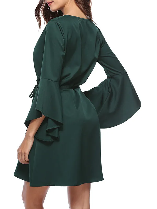 V-neck Flared Sleeve Dress
