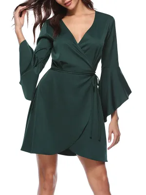 V-neck Flared Sleeve Dress