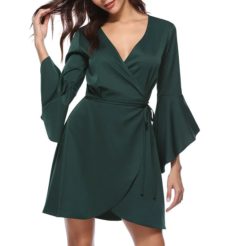 V-neck Flared Sleeve Dress