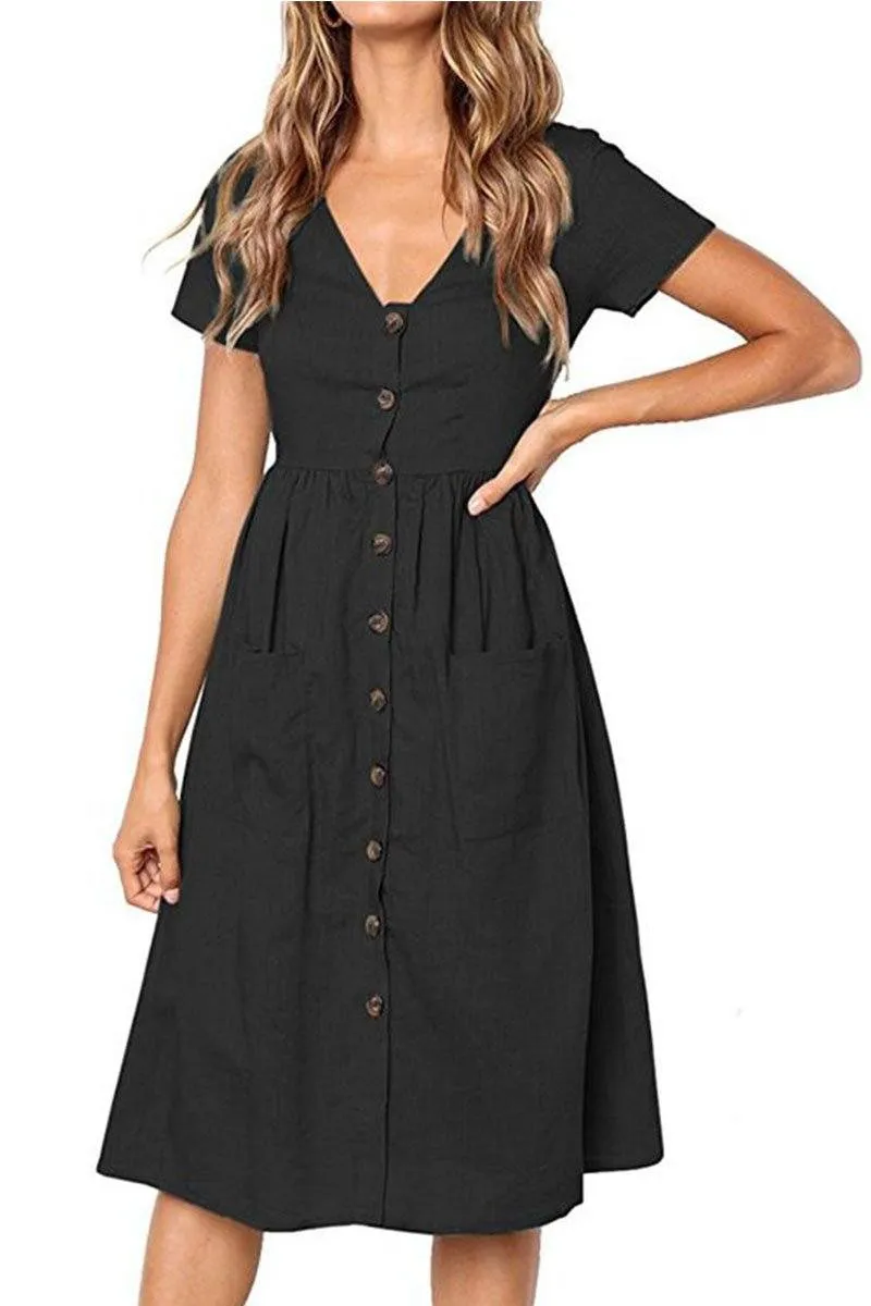 V-neck Pocket Dress