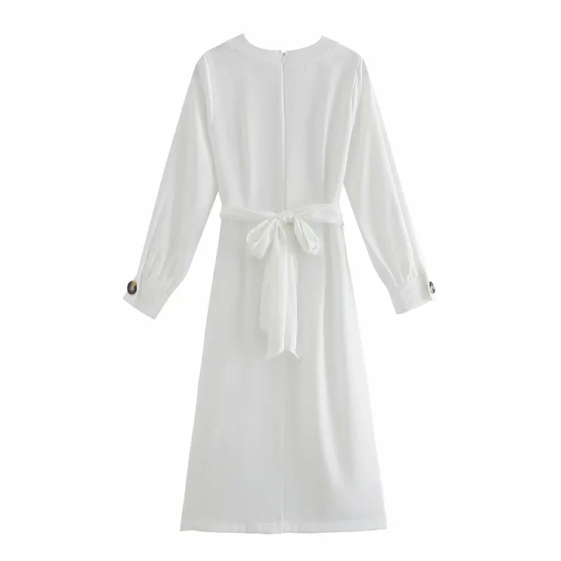 V-neck Tie-Back Slit Splicing Midi Dresses