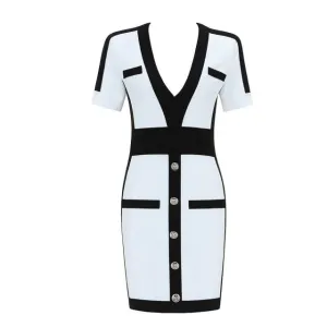 V Short Sleeve Mini Bodycon Club Dress