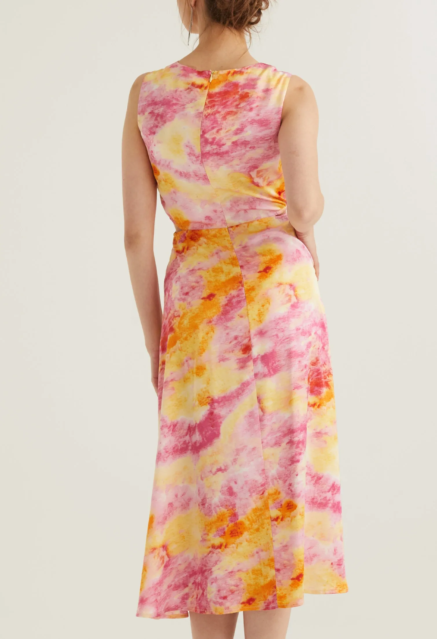 Watercolour Collared Sleeveless Midi Dress