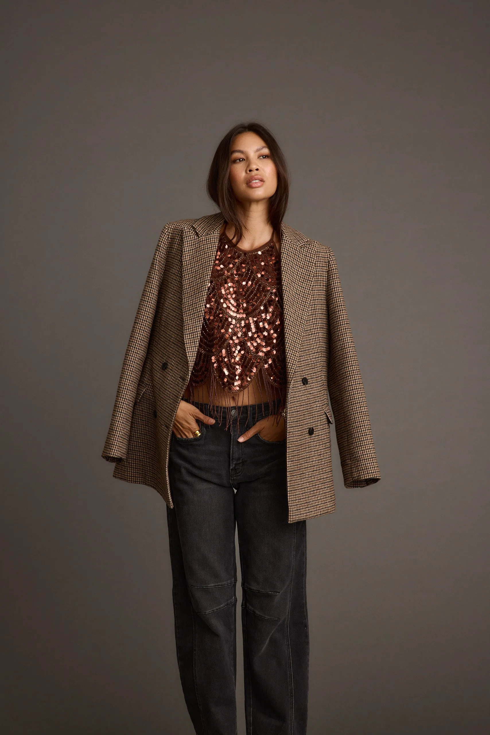 West Village Brown Plaid Blazer