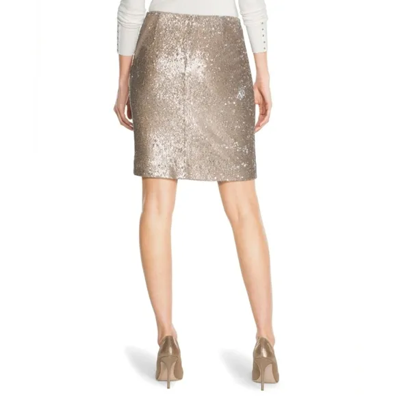White House Black Market Sequin Skirt Womens Size 0 Champagne Lined Formal WHBM