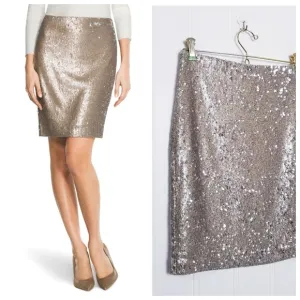 White House Black Market Sequin Skirt Womens Size 0 Champagne Lined Formal WHBM