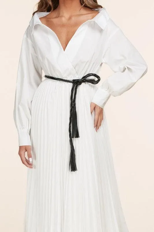 WHITE MIDI DRESS WITH PLEATS