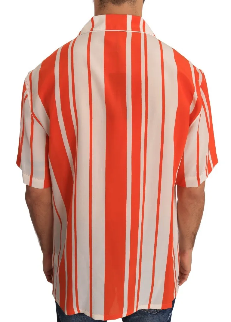 White Orange Silk Short Sleeve Shirt