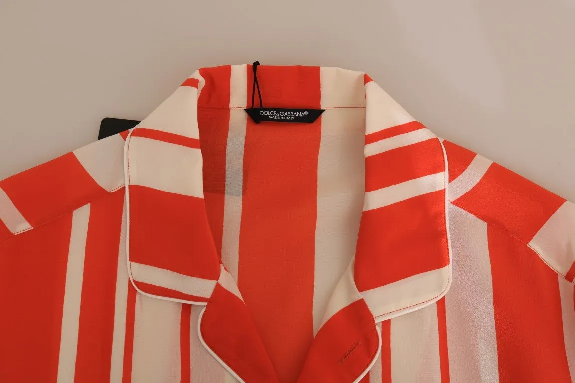 White Orange Silk Short Sleeve Shirt