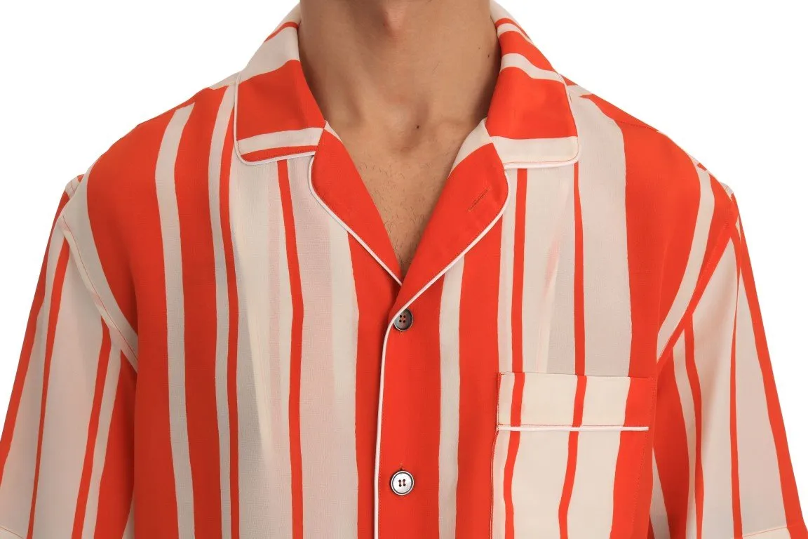 White Orange Silk Short Sleeve Shirt