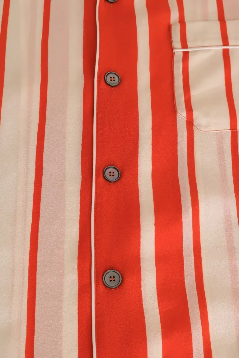 White Orange Silk Short Sleeve Shirt