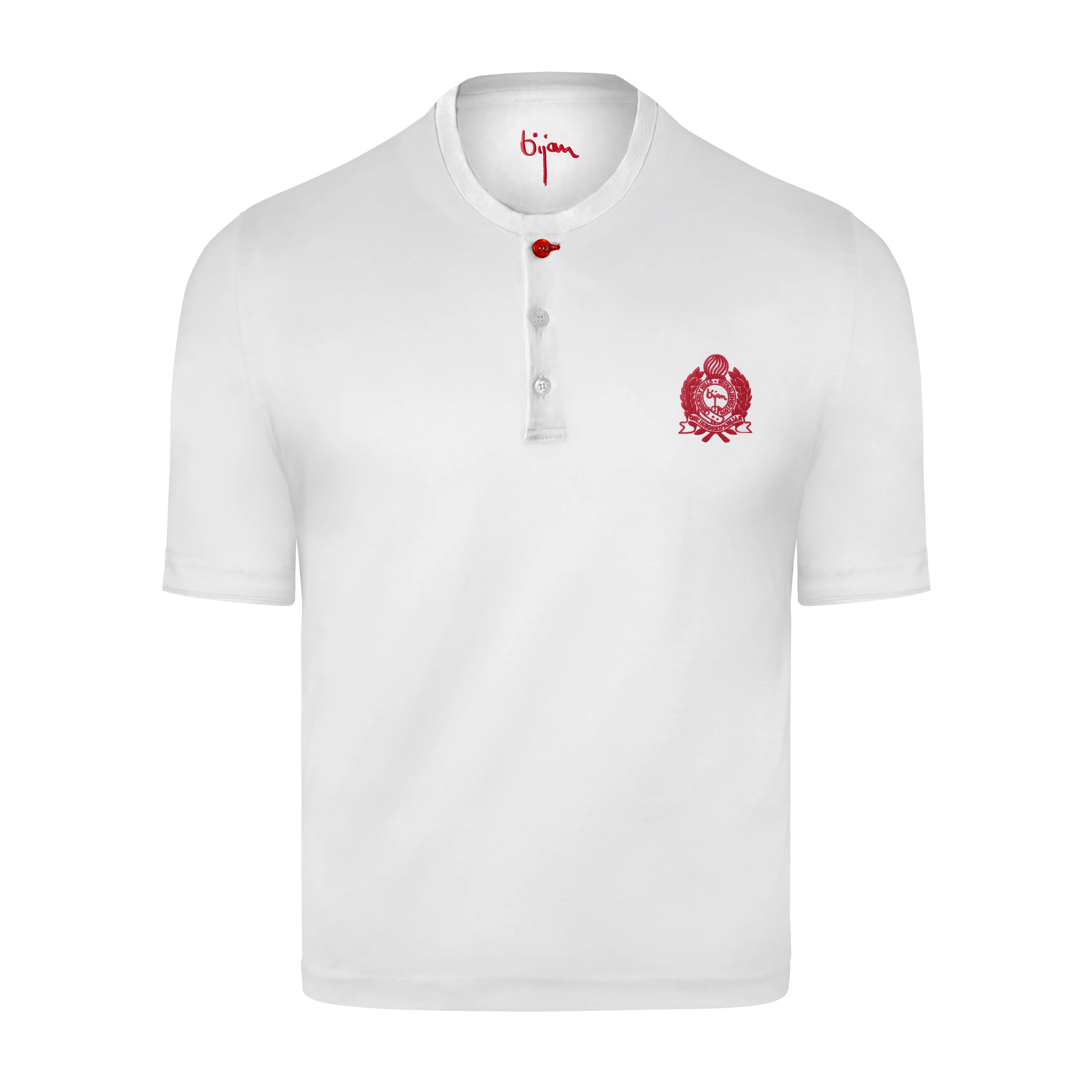 White Round Neck Short Sleeve T-Shirt with 3 Buttons