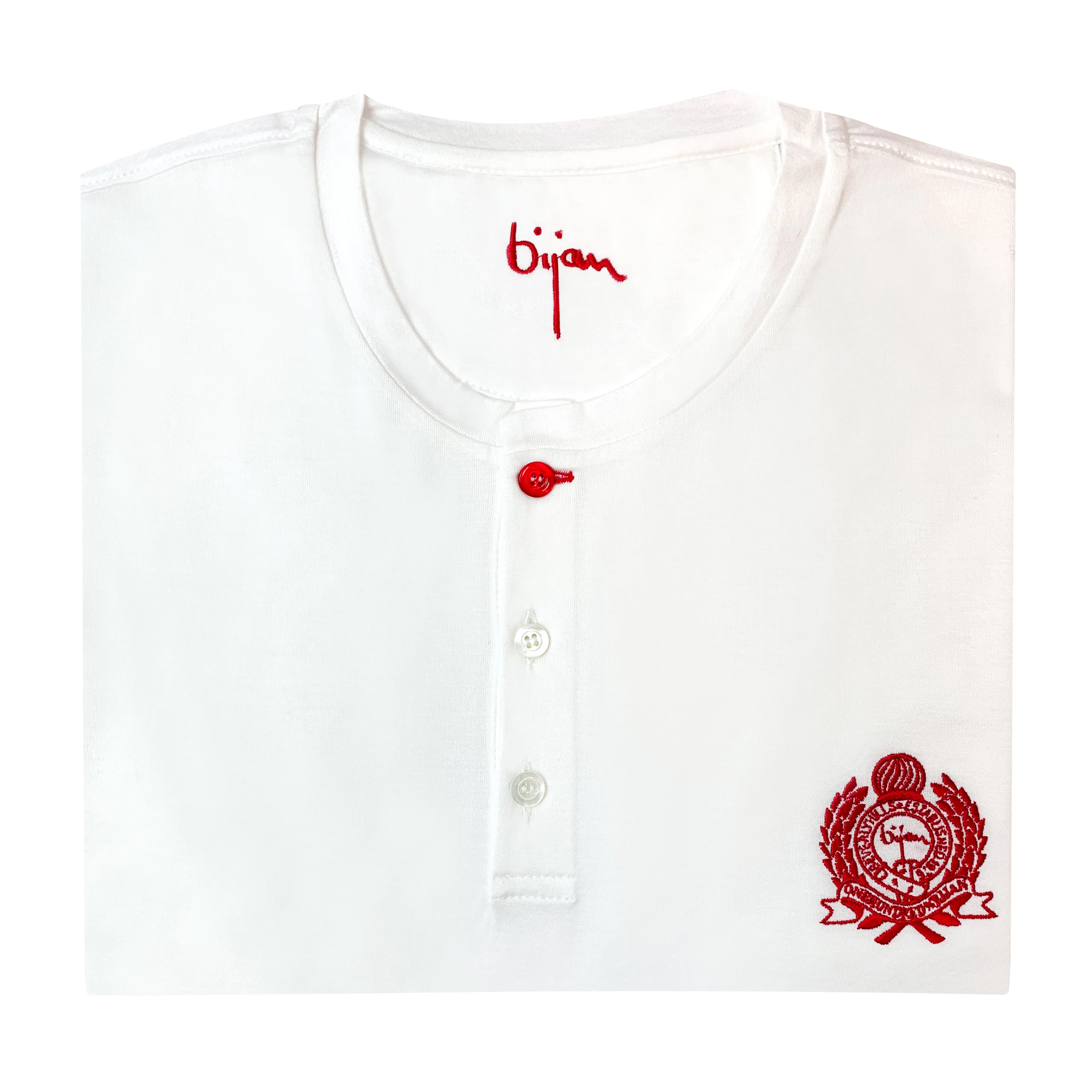 White Round Neck Short Sleeve T-Shirt with 3 Buttons