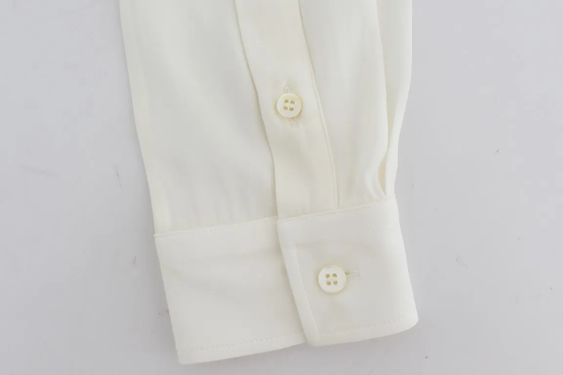 White Silk Stretch Long Sleeve Shirt