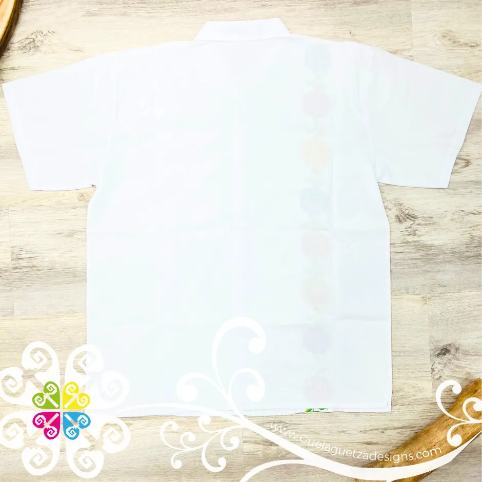 White Tehuana Flowers  - Embroider Men Shirt